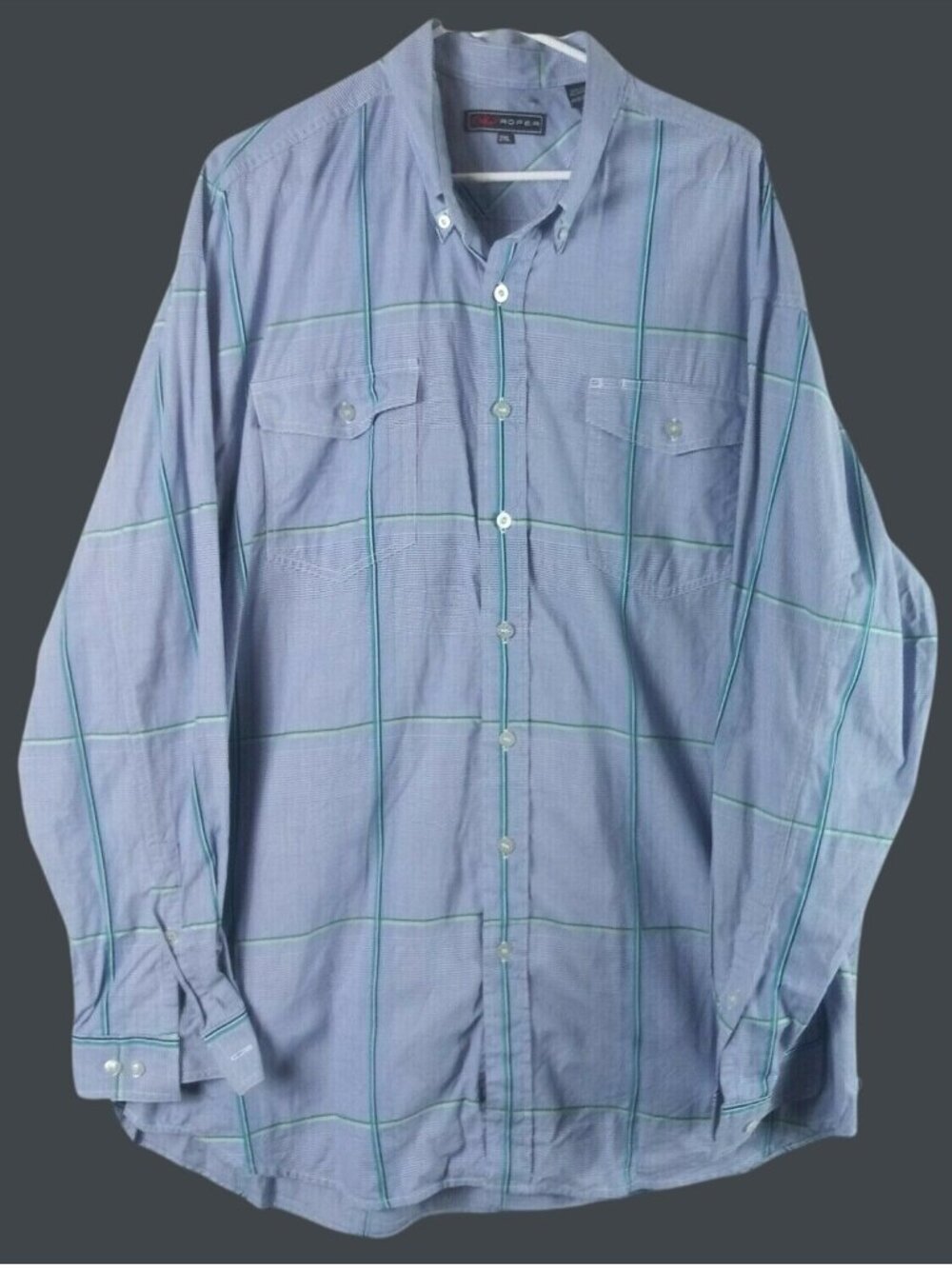 Roper Plaid Long Sleeve Western Shirt Mens 2XL Blue Cowboy Work Ranch